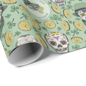 Green St Patrick's Day Irish Sugar Skull Custom Geschenkpapier (Rolleneckpunkt)
