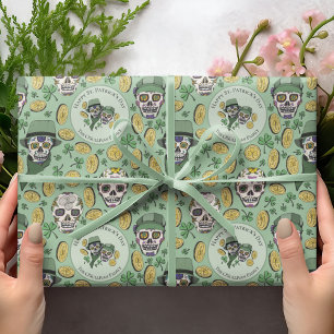Green St Patrick's Day Irish Sugar Skull Custom Geschenkpapier