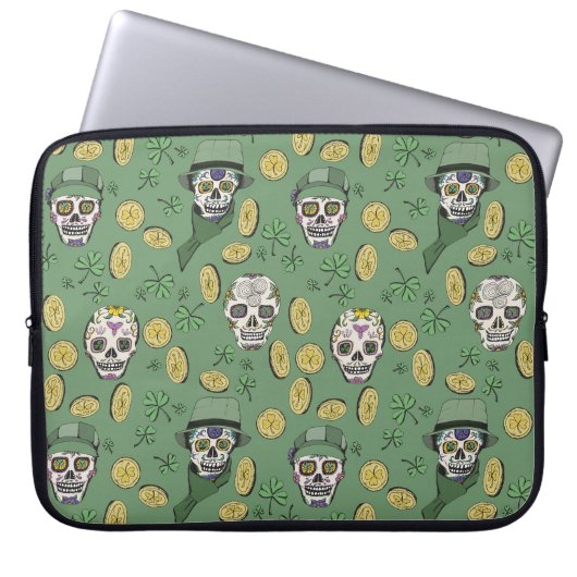 Green St Patrick's Day Irish Sugar Skull Custom Laptopschutzhülle (Vorderseite)