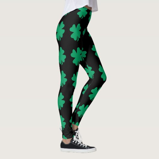 Green St Patrick's Day Kleeblatt Leaf Black Leggings (Rechts)