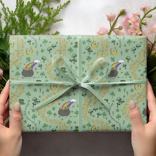Green St. Patrick's Day Leprechaun Pot of Gold Geschenkpapier