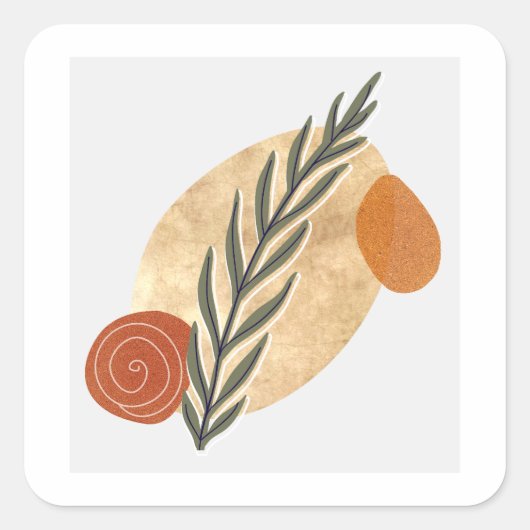 Green Stalk Boho Quadratischer Aufkleber (Vorderseite)