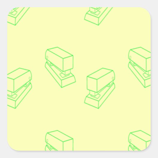 Green stapler on yellow quadratischer aufkleber (Vorderseite)
