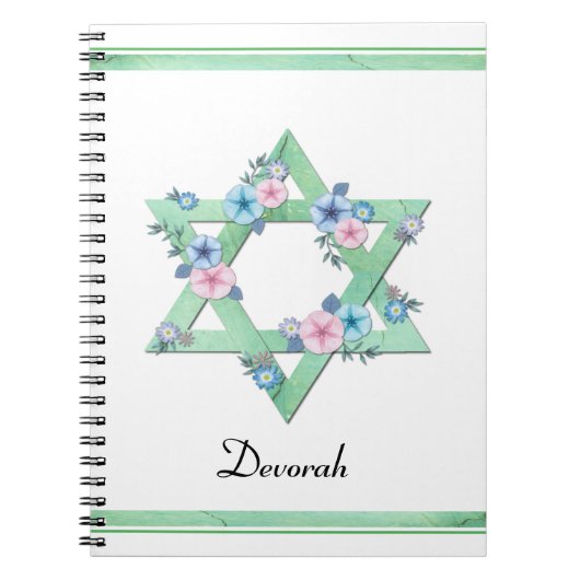 Green Star von David mit pastellfarbenen Blume Notizblock (Vorderseite)