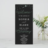 Green Stars Celestial Black Wedding Program (Stehend Vorderseite)