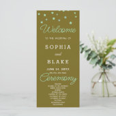 Green Stars Celestial Dark Gold Wedding Program (Stehend Vorderseite)
