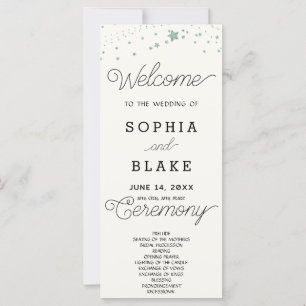 Green Stars Celestial Off White Wedding Program