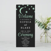 Green Stars Crescent Moon Black Wedding Programm (Stehend Vorderseite)