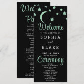Green Stars Crescent Moon Black Wedding Programm (Vorne/Hinten)