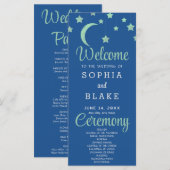 Green Stars Crescent Moon Blue Wedding Program (Vorne/Hinten)
