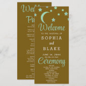 Green Stars Crescent Moon Gold Hochzeitsprogramm (Vorne/Hinten)