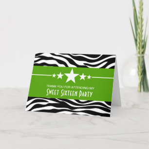 Green Stars Zebra Print Sweet 16 Dankeschön Karte