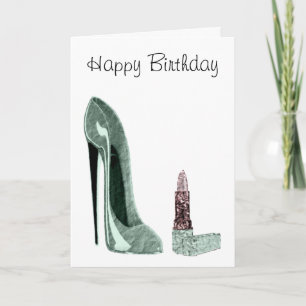 Green Stiletto Shoe and Lipstick Art Karte
