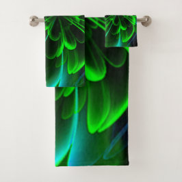 Green Stilized Corolla Bent Up Petals Badhandtuch Set