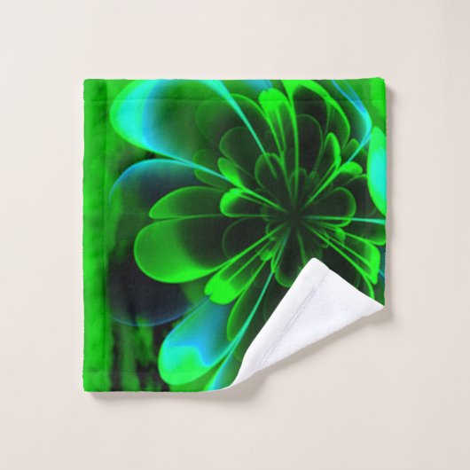 Green Stilized Corolla Bent Up Petals Badhandtuch Set (Waschlappen)