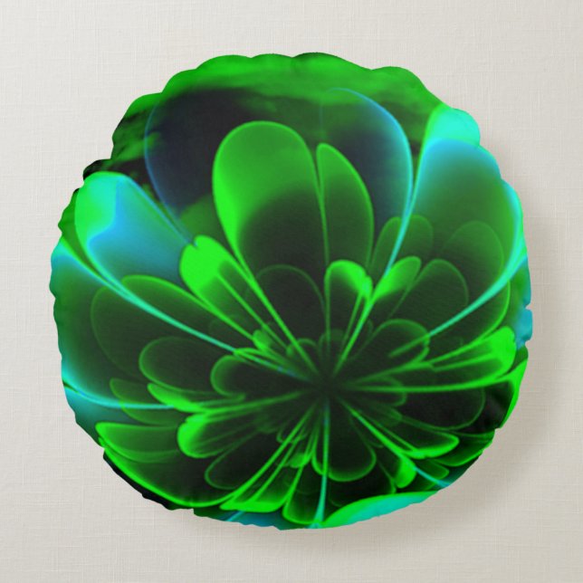 Green Stilized Corolla Bent Up Petals Rundes Kissen (Vorderseite)