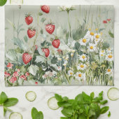 Green Strawberries Daisy Flowers Geschirrtuch (Gefaltet)