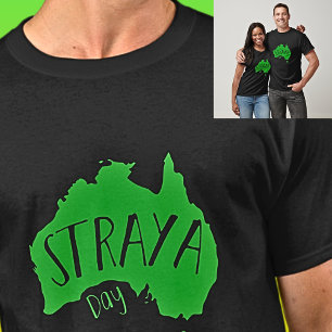 Green STRAYA Map of Australia Day on Dark T-Shirt
