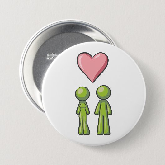 Green Strichmännchen Couple Pink Heart Liebe Button (Vorne & Hinten)