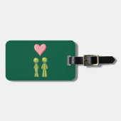 Green Strichmännchen Couple Pink Heart Liebe Gepäckanhänger (Vorderseite horizontal)