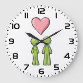 Green Strichmännchen Couple Pink Heart Liebe Große Wanduhr (Vorderseite)