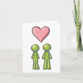 Green Strichmännchen Couple Pink Heart Liebe Karte (Vorderseite)