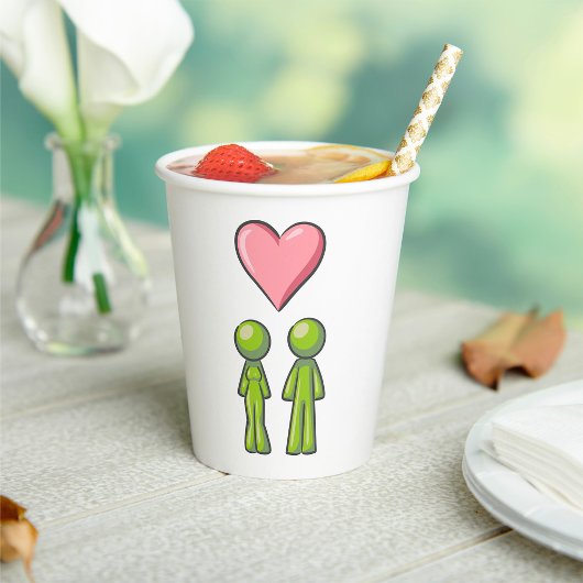 Green Strichmännchen Couple Pink Heart Liebe Pappbecher