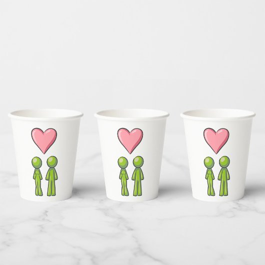 Green Strichmännchen Couple Pink Heart Liebe Pappbecher