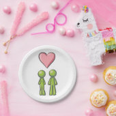 Green Strichmännchen Couple Pink Heart Liebe Pappteller (Party)