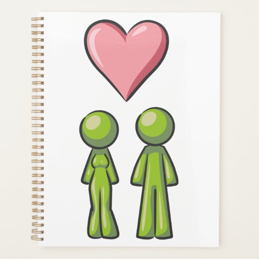 Green Strichmännchen Couple Pink Heart Liebe Planer (Vorderseite)