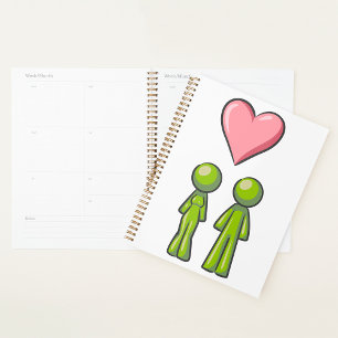 Green Strichmännchen Couple Pink Heart Liebe Planer