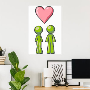 Green Strichmännchen Couple Pink Heart Liebe Poster