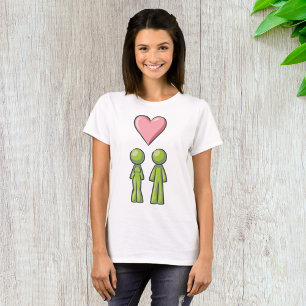 Green Strichmännchen Couple Pink Heart Liebe T-Shirt