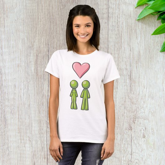 Green Strichmännchen Couple Pink Heart Liebe T-Shirt