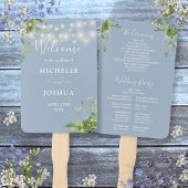Green String Lights Dusty Blue Wedding Program Fächer