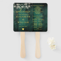 Green String Lights Rustic Wood Wedding Program