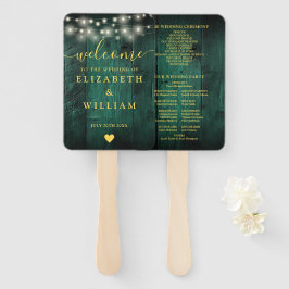 Green String Lights Rustic Wood Wedding Program Fächer