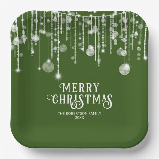 Green String Lights Weihnachts-Party Pappteller (Vorderseite)
