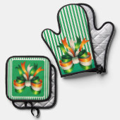 Green Strip Irish Coquette Ofenhandschuh & Topflappen-Set (Vorderseite/Rückseite)