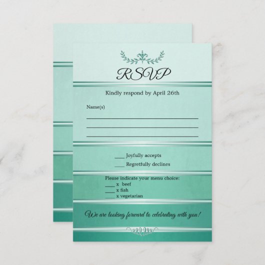 Green Strip Tone on Tone Wedding RSVP Card Einladung (Vorne/Hinten)