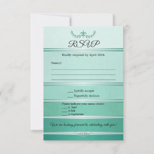 Green Strip Tone on Tone Wedding RSVP Card Einladung