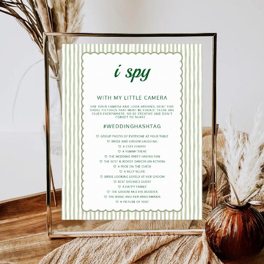 Green Stripe I Spy Wedding Game Wedding Photo Hunt Poster
