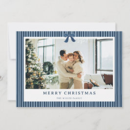 Green Stripe Red Bow Christmas Photo Holiday Card Feiertagskarte