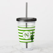 Green Stripe und Saguaro Mit Monogramm Personalisi Acryltrinkbecher (Vorderseite)