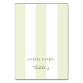 Green Stripe Wedding Escort Name Cards Tischnummer (Vorderseite)