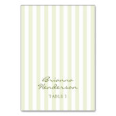 Green Stripe Wedding Escort Name Cards Tischnummer (Vorderseite)