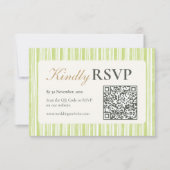 Green Stripe Wedding RSVP Postcards with QR Code (Vorderseite)