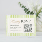Green Stripe Wedding RSVP Postcards with QR Code (Stehend Vorderseite)
