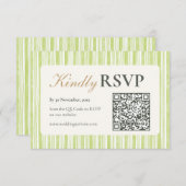 Green Stripe Wedding RSVP Postcards with QR Code (Vorne/Hinten)