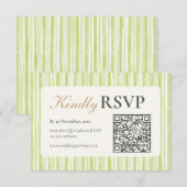 Green Stripe Wedding RSVP Postcards with QR Code Karte (Vorne/Hinten)